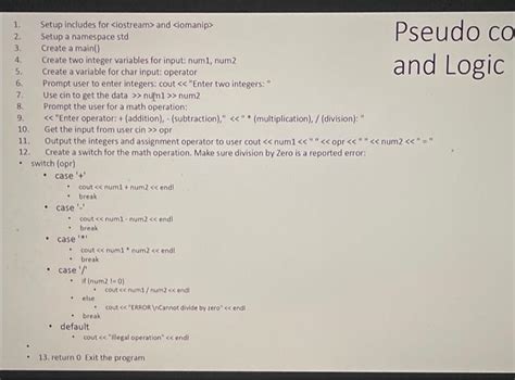 Solved Pseudo co and Logic 1. Setup includes for and 2 | Chegg.com