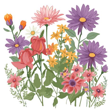 July Flowers Vector, Sticker Clipart Wild Flower Isolated Illustration For Garden Cartoon ...