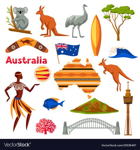 Australia icons set australian traditional Vector Image