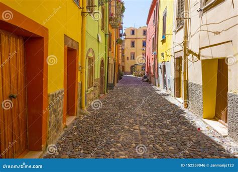 Panorama of the Colorful Town of Bosa Along a River and Hills in ...