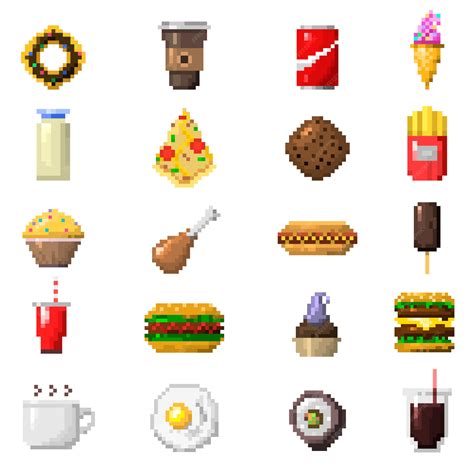 Premium Vector | Pixel art food icons.