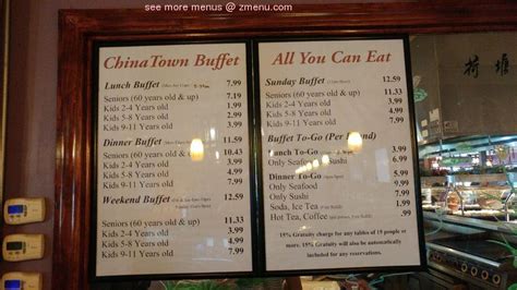 Menu at Chinatown Buffet restaurant, Champaign