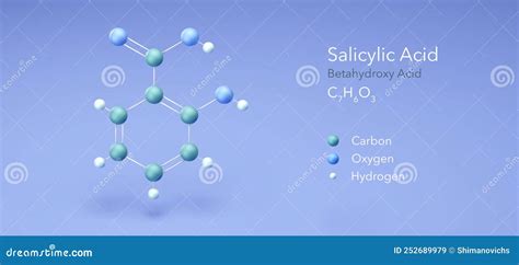 Salicylic Acid, Betahydroxy Acid. Molecular Structure 3d Rendering, Structural Chemical Formula ...