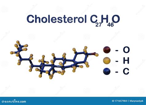 Structural Chemical Formula and Molecular Model of Cholesterol Isolated on White Background. 3d ...