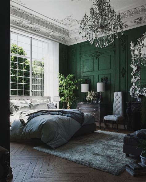 Classic and Elegant Bedroom With Old World Flair | Green bedroom decor, Green interior design ...