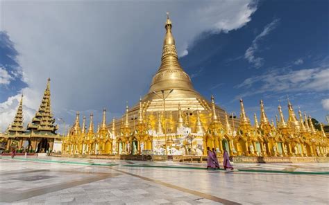 Download wallpapers Yangon, Myanmar, Shwedagon Pagoda, monks for ...