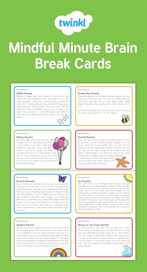 Mindful Minute Brain Break Cards | Mindfulness activities, Social emotional learning ...