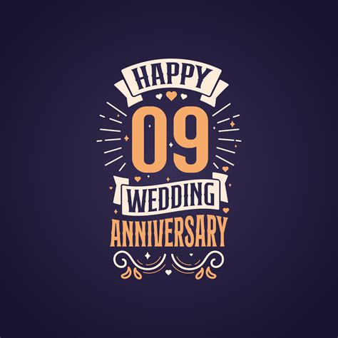 Happy 9th wedding anniversary quote lettering design. 9 years ...