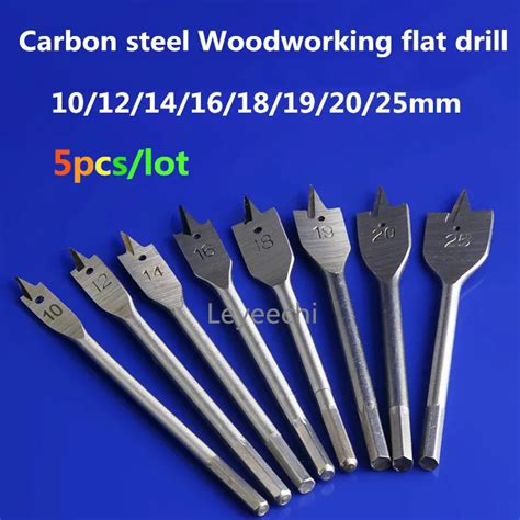 5pcs/set Carbon steel Woodworking flat drill Flat drill hole opener of the wood hole saw reamer ...