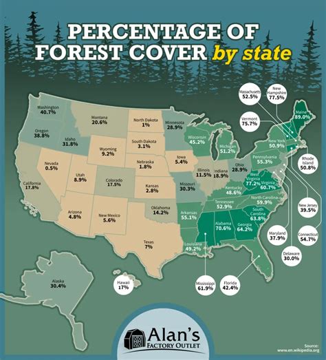 Percentage of forest cover by U.S. state - Vivid Maps