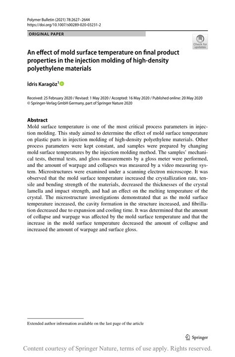 An effect of mold surface temperature on final product properties in the injection molding of ...