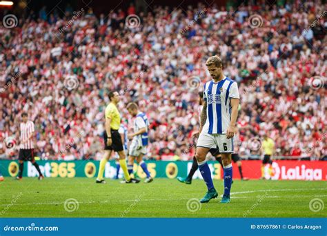 BILBAO, SPAIN - OCTOBER 16: Inigo Martinez, Real Sociedad Player, during a Spanish League Match ...