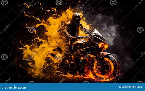 Blazing Motorcyclist on Moto in Fire, Burning Racing, AI Generate ...