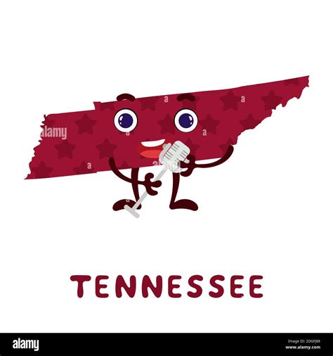 Cute cartoon Tennessee state character clipart. Illustrated map of ...