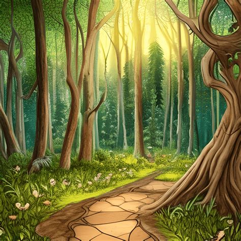 Beautiful Forest Scene with Intricate Path Details on a Sunny Day · Creative Fabrica