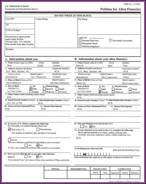 Printable Fiance Visa Application Form - Printable Forms Free Online