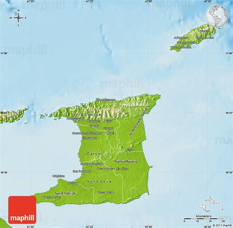 Physical Map of Trinidad and Tobago