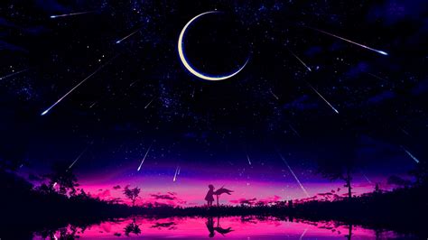 1366x768 Resolution Cool Anime Starry Night Illustration 1366x768 Resolution Wallpaper ...