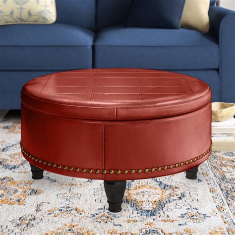 Three Posts Manford 32" Wide Genuine Leather Round Storage Ottoman & Reviews | Wayfair.ca