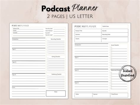 Podcast Planner Printable, Podcast Content Planning Template, Pod Cast ...