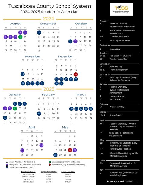 Tuscaloosa County Schools Calendar 2024-25 PDF | Holidays