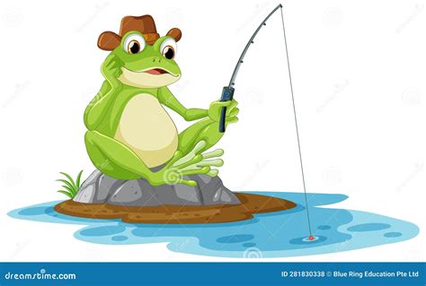 Green frog fishing cartoon stock vector. Illustration of living - 281830338