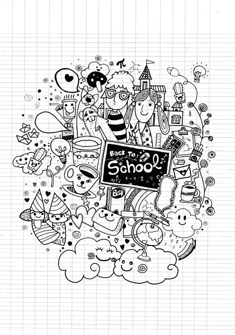 Gambar Coloring Pages School Theme Objects Print Preschool House Schoolhouse Page di Rebanas ...