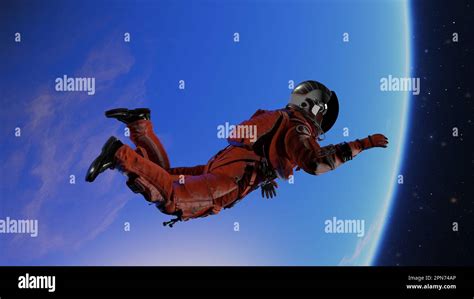 Flight of astronaut cosmonaut in space. Cosmic weightlessness, gravity, falling man into ...