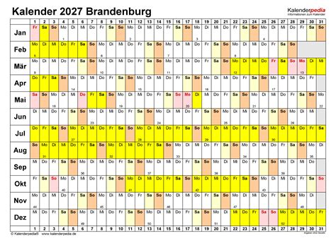 Kalender 2027 Brandenburg: Ferien, Feiertage, Word-Vorlagen