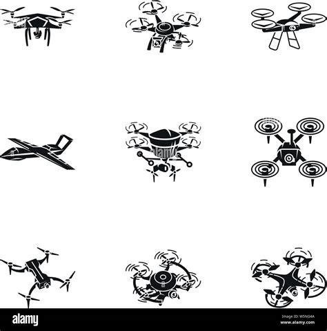 Flying drone icon set. Simple set of 9 flying drone vector icons for web design isolated on ...
