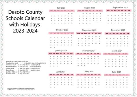 Desoto County Schools Calendar with Holidays 2023-2024