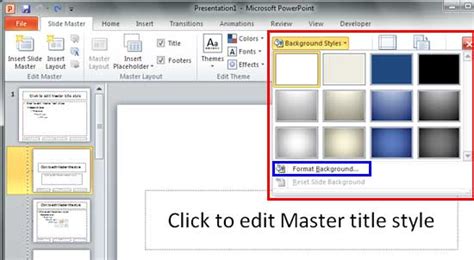 Change Background Styles for Slide Layouts in PowerPoint 2010 for Windows