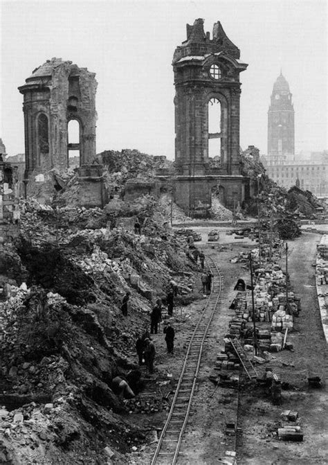 Civilians beginning the long task of clearing the ruins of Dresden Frausenkirche in 1952. One of ...