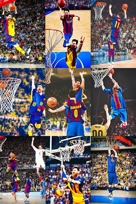 lionel messi playing basketball, dunking the ball!!!!, | Stable Diffusion