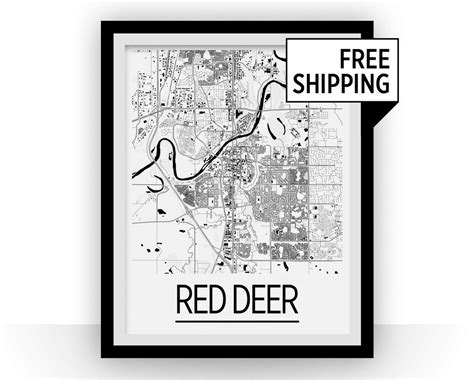 Red Deer Alberta Map Poster Alberta Map Print Art Deco Series - Etsy