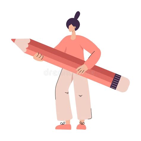 Vector Cute Flat Woman Artist with Pensil for Draw Writer. Flat Simple ...