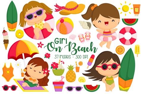 Girl on Beach Clipart - Cute Kids | Creative Market