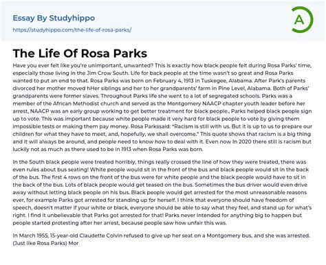 The Life Of Rosa Parks Essay Example | StudyHippo.com