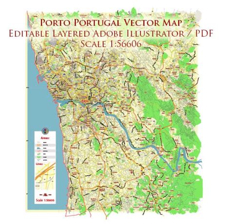 Porto Portugal PDF Vector Map: City Plan Low Detailed (for small print size) Street Map editable ...