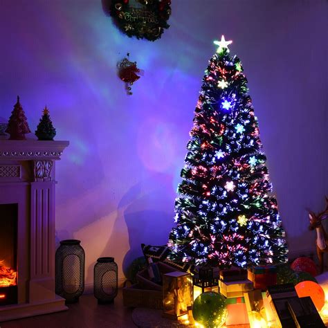 5FT Pre-Lit Fiber Optic Artificial Christmas Tree w/Multicolor Lights ...