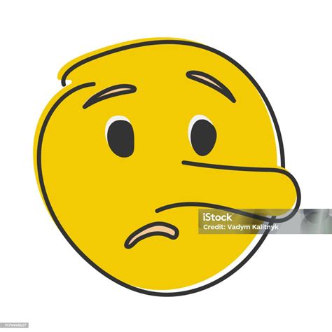 Liar Emoji Pinocchio Emoticon With Long Nose Lying Yellow Face Hand Drawn Flat Style Emoticon ...