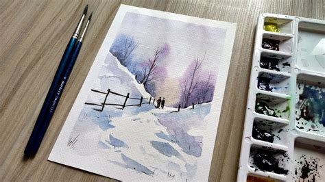 Watercolor Painting Landscape Winter