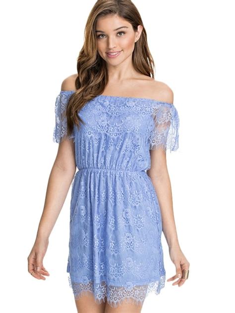 Women Off-Shoulder Lace Light Blue Summer Dress - Online Store for Women Sexy Dresses