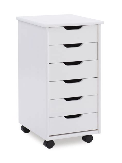 Linon Cary Six Drawer Rolling Storage Cart, White Finish - Walmart.com - Walmart.com