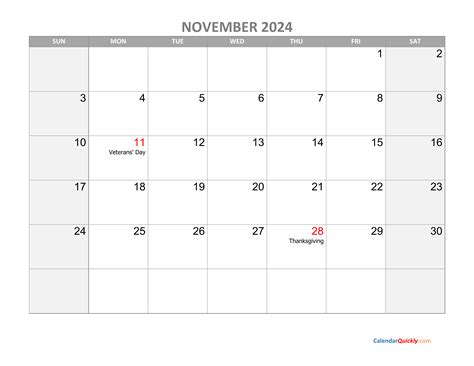 November 2024 Calendar With Holidays