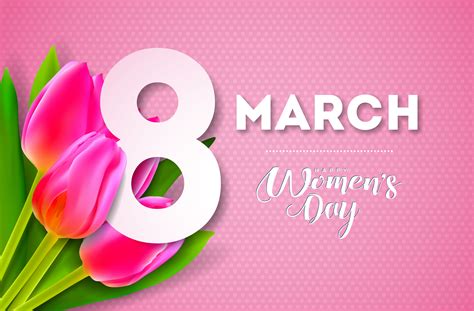 Happy Women's Day Illustration with Tulip Bouquet and 8 March Typography Letter on Pink ...