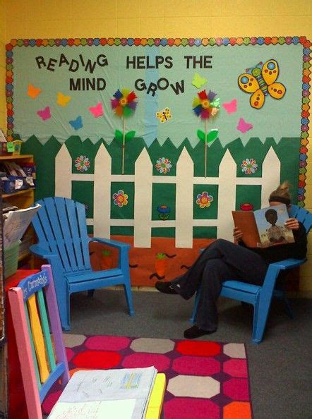 This is a nice idea for a reading bulletin board for spring. | Classroom reading area, Reading ...