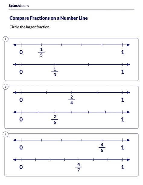 Using Number Line to Compare Fractions - Math Worksheets - SplashLearn