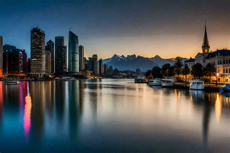 the city skyline at dusk in melbourne, australia. AI-Generated 30101960 ...