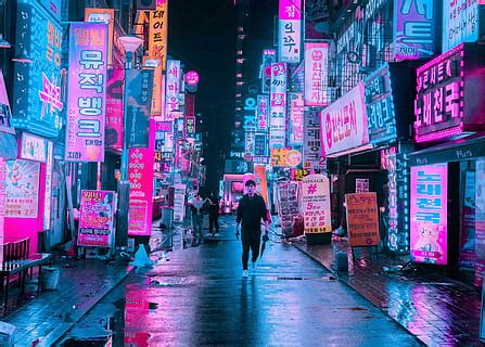 3840x2160px | free download | HD wallpaper: Neon Rain, man standing beside flower shop, city ...